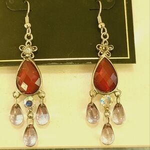 Burgundy and Silver Teardrop Cascade Earrings